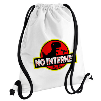 No internet, Τσάντα πλάτης πουγκί GYMBAG λευκή, με τσέπη (40x48cm) & χονδρά κορδόνια
