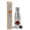 Easter Set, metallic Inox water bottle (750ml) & aromatic flat Easter candle (30cm) (GRAY)