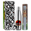 Easter Set, metallic stainless thermos flask (500ml) & scented flat Easter candle (30cm) (GRAY)