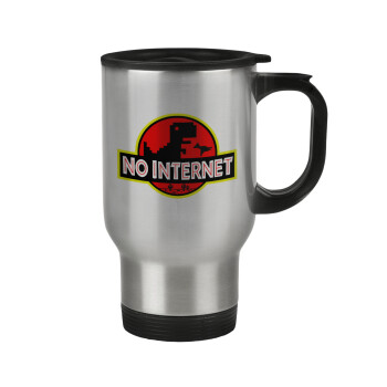 No internet, Stainless steel travel mug with lid, double wall 450ml