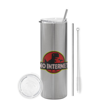 No internet, Eco friendly stainless steel Silver tumbler 600ml, with metal straw & cleaning brush