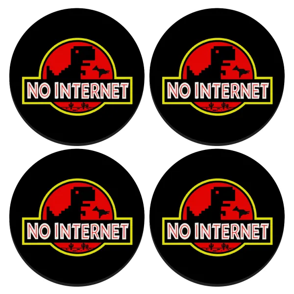 No internet — SET of 4 round wooden coasters (9cm)
