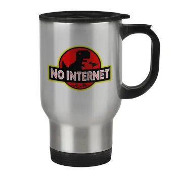 No internet, Stainless steel travel mug with lid, double wall 450ml