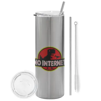 No internet, Tumbler stainless steel Silver 600ml, with metal straw & cleaning brush