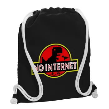 No internet, Backpack pouch GYMBAG Black, with pocket (40x48cm) & thick white cords