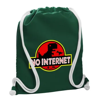No internet, Backpack pouch GYMBAG BOTTLE GREEN, with pocket (40x48cm) & thick white cords