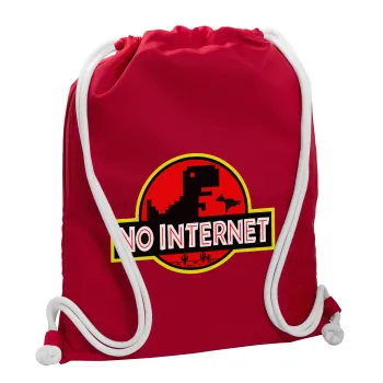 No internet, Backpack pouch GYMBAG Red, with pocket (40x48cm) & thick cords