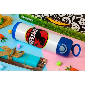 No internet, Easter candle, Childrens hot water bottle, stainless steel, with safety straw, BLUE (500ml)