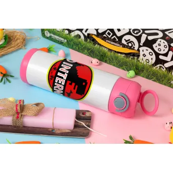 No internet, Easter candle, Childrens hot water bottle, stainless steel, with safety straw, PINK (500ml)