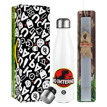 No internet, Easter candle, metallic white thermos bottle (500ml) & aromatic flat candle (30cm) (GRAY)