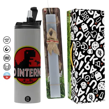 No internet, Πασχαλινή Λαμπάδα με Travel Tumbler θερμό (600ml, BPA free) & κερί αρωματικό πλακέ (30cm) (ΓΚΡΙ)