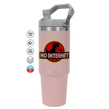 No internet, Pink color, 890ml (30oz) stainless Steel Tumbler with Handle