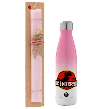 No internet, Easter Set, Metallic pink/white (Stainless steel) thermos, double-walled, 500ml & aromatic flat Easter candle (30cm) (PINK)