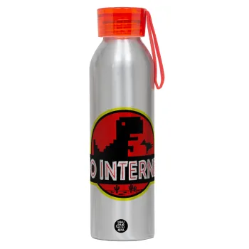 No internet, Αλουμινένιο Αθλητικό Μπουκάλι 650ml – Ασημί με Κόκκινο Καπάκι και Λουράκι Σιλικόνης