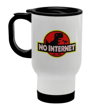 No internet, Stainless steel travel mug with lid, double wall white 450ml