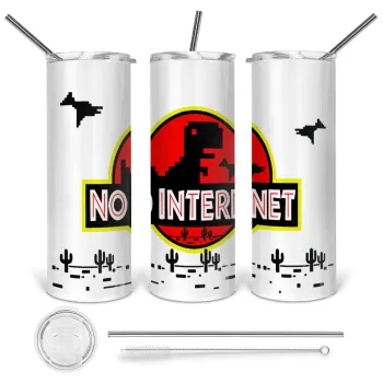 No internet, Tumbler stainless steel 600ml, with metal straw & cleaning brush