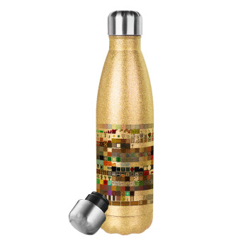 Minecraft blocks, Glitter gold stainless steel thermos bottle, double-walled, 500ml