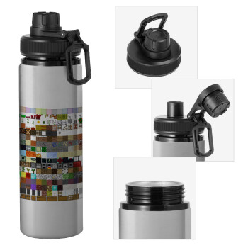 Minecraft blocks, Metallic water bottle with safety cap, 850ml aluminum