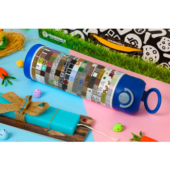Minecraft blocks, Easter candle, Childrens hot water bottle, stainless steel, with safety straw, BLUE (500ml)