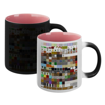 Minecraft blocks, Κούπα Μαγική εσωτερικό ΡΟΖ, κεραμική 330ml που αλλάζει χρώμα με το ζεστό ρόφημα (1 τεμάχιο)