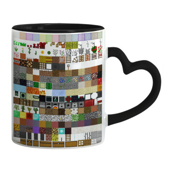 Minecraft blocks, Mug heart black handle, ceramic, 330ml