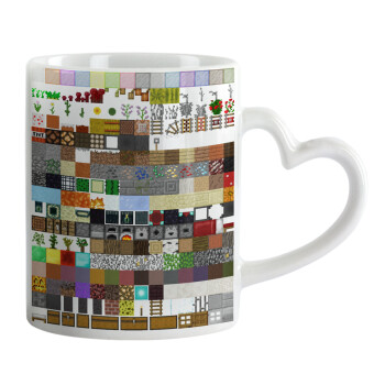 Minecraft blocks, Mug heart handle, ceramic, 330ml