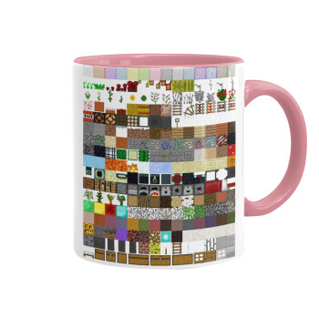 Minecraft blocks, Mug colored pink, ceramic, 330ml