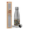 Easter Set, metallic Inox water bottle (750ml) & aromatic flat Easter candle (30cm) (GRAY)