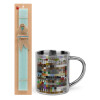 Easter Set, metallic thermal cup (300ml) & aromatic flat Easter candle (30cm) (TURQUOISE)