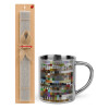 Easter Set, metallic thermal cup (300ml) & Easter aromatic flat candle (30cm) (GRAY)