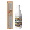 Easter Set, metallic stainless thermos bottle (500ml) & scented flat Easter candle (30cm) (GRAY)