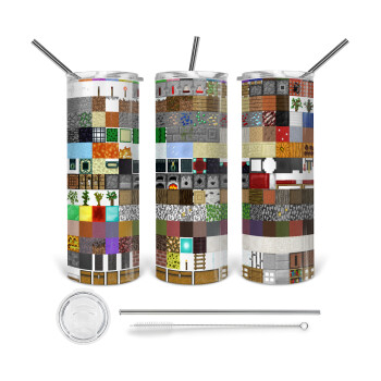 Minecraft blocks, 360 Eco friendly stainless steel tumbler 600ml, with metal straw & cleaning brush