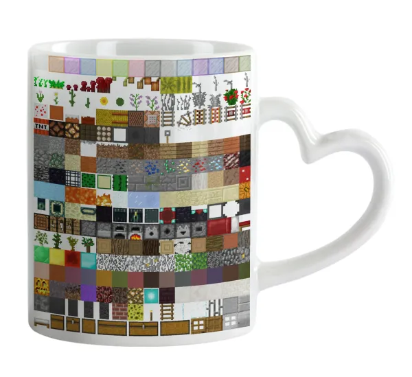 Minecraft blocks — Κούπα καρδιά χερούλι λευκή, κεραμική, 330ml