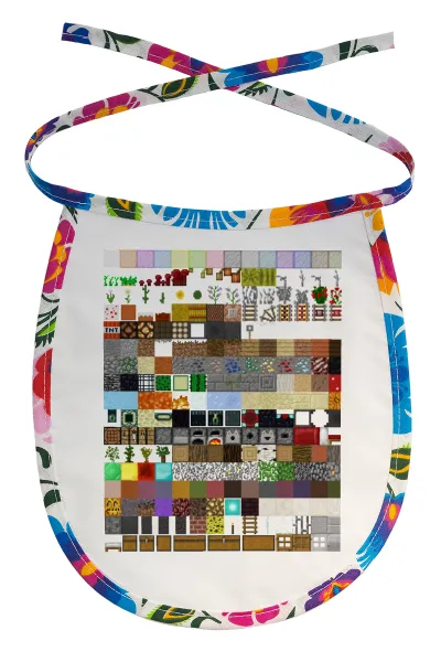 Minecraft blocks — Stain-resistant baby bib with tie, multicoloured
