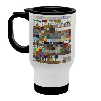 Minecraft blocks, Κούπα ταξιδιού ανοξείδωτη με καπάκι, διπλού τοιχώματος (θερμό) λευκή 450ml