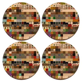 Minecraft blocks, ΣΕΤ x4 Σουβέρ ξύλινα στρογγυλά plywood (9cm)