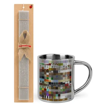 Minecraft blocks, Easter Set, metallic thermal cup (300ml) & Easter aromatic flat candle (30cm) (GRAY)