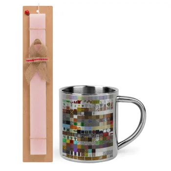 Minecraft blocks, Πασχαλινή Λαμπάδα με μεταλλική κούπα θερμό (300ml) & κερί αρωματικό πλακέ (30cm) (ΡΟΖ)