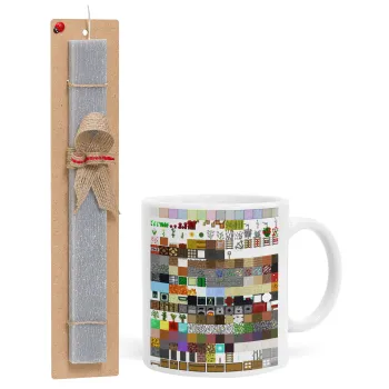 Minecraft blocks, Easter Set, Ceramic Cup (330ml) & Easter aromatic flat candle (30cm) (GRAY)