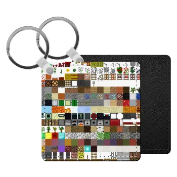 Minecraft blocks, Μπρελόκ Δερματίνη, τετράγωνο ΜΑΥΡΟ (5x5cm)