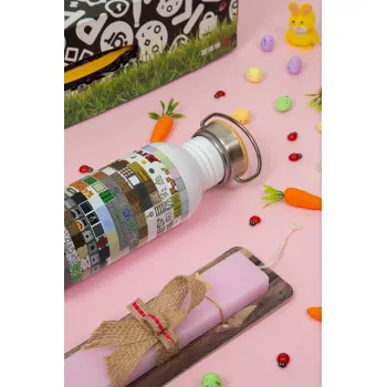 Minecraft blocks, Easter Set, SS Metallic water bottle (620ml, stainless steel) & scented flat Easter candle (30cm) (PINK)