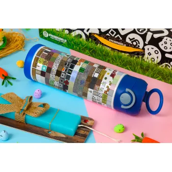 Minecraft blocks, Easter candle, Childrens hot water bottle, stainless steel, with safety straw, BLUE (500ml)