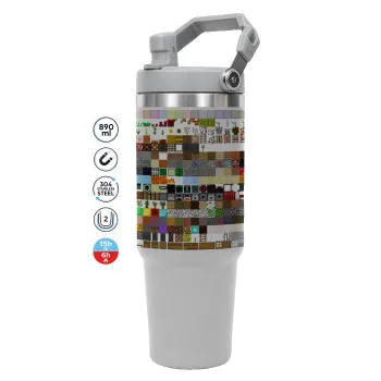 Minecraft blocks, ΓΚΡΙ χρώματος Θερμός Ανοξείδωτο 890ml (30oz) με χερούλι