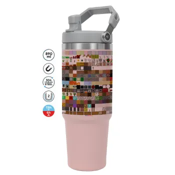 Minecraft blocks, ΡΟΖ χρώματος Θερμός Ανοξείδωτο 890ml (30oz) με χερούλι