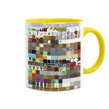 Minecraft blocks, Κούπα χρωματιστή κίτρινη, κεραμική, 330ml
