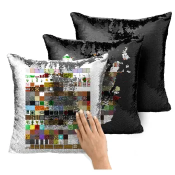 Minecraft blocks, Μαξιλάρι καναπέ Μαγικό Μαύρο με πούλιες 40x40cm περιέχεται το γέμισμα