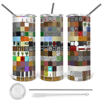 Minecraft blocks, Tumbler stainless steel 600ml, with metal straw & cleaning brush