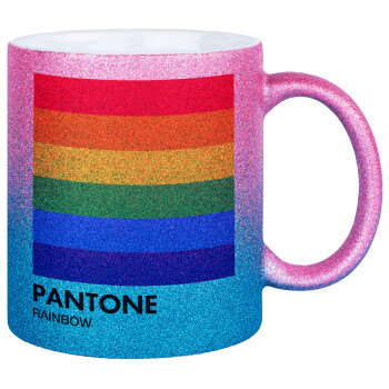 Pantone Rainbow, Κούπα Χρυσή/Μπλε Glitter, κεραμική, 330ml