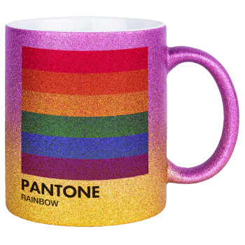 Pantone Rainbow, Κούπα Χρυσή/Ροζ Glitter, κεραμική, 330ml