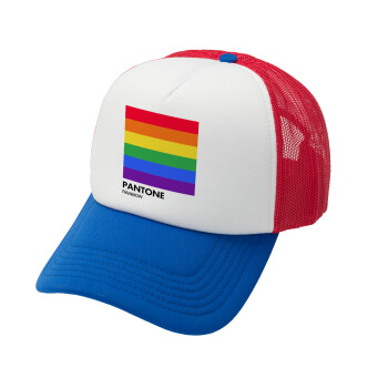 Pantone Rainbow, Καπέλο Soft Trucker με Δίχτυ Red/Blue/White 